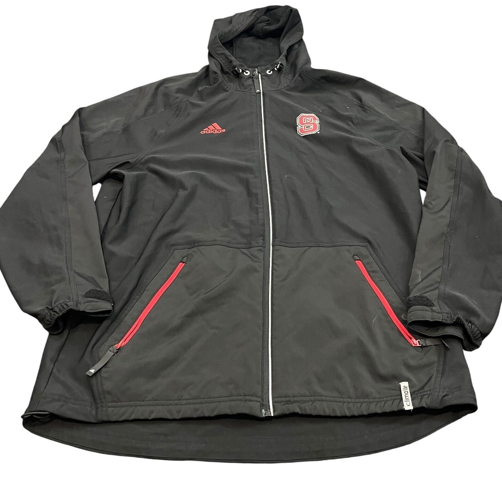 Adidas NC State Wolfpack Jacket Mens XL Black Climalite Full Zip Hooded Sideline
